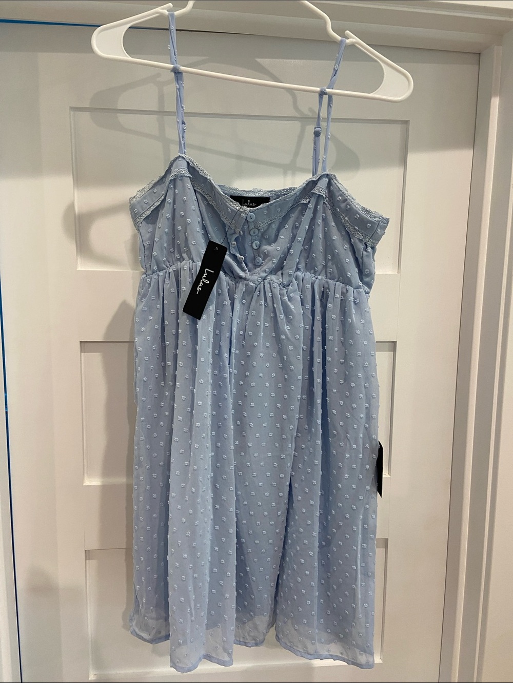 Light Blue Swiss Dot Spaghetti Strap Sundress